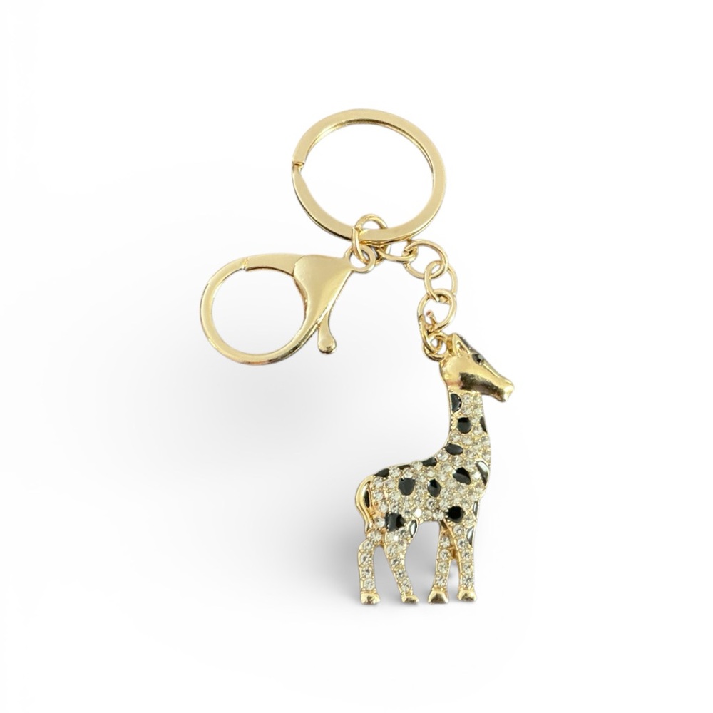 Elegant Gold and Black Giraffe Key Holder Bag Charm NWT